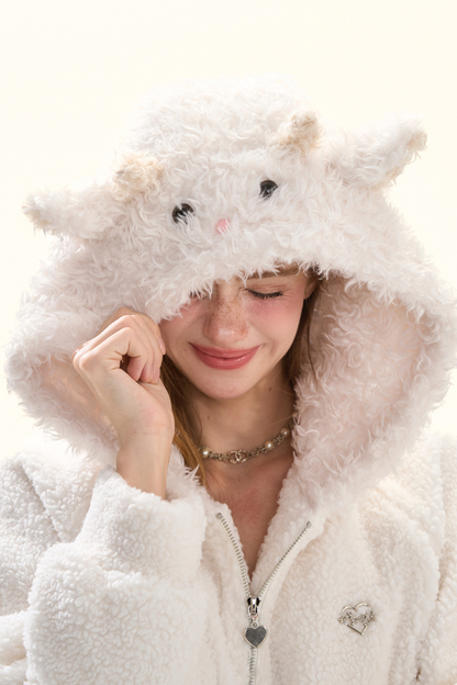 Lamb Fur Hooded Jacket + Shorts