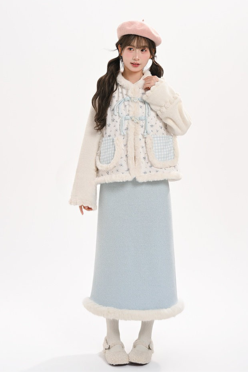 Retro Chinese-style Shirt + Skirt + Vest