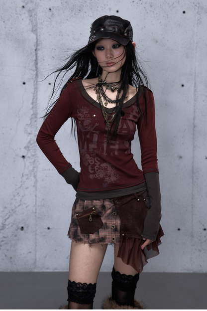 Retro Dark Patchwork Top