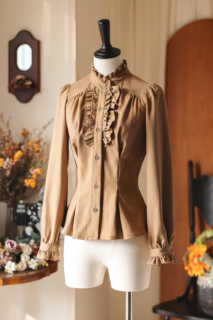 Striped Waist Tightening Blouse