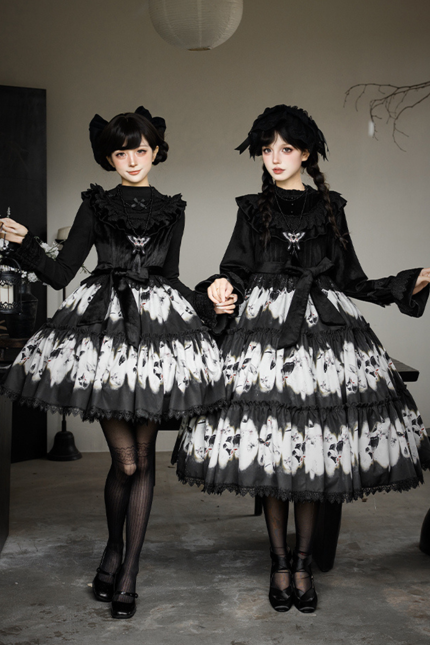 Butterfly Print Swing Lolita Dress + Jumper Skirt + Hairband + Innerwear + Ribbon