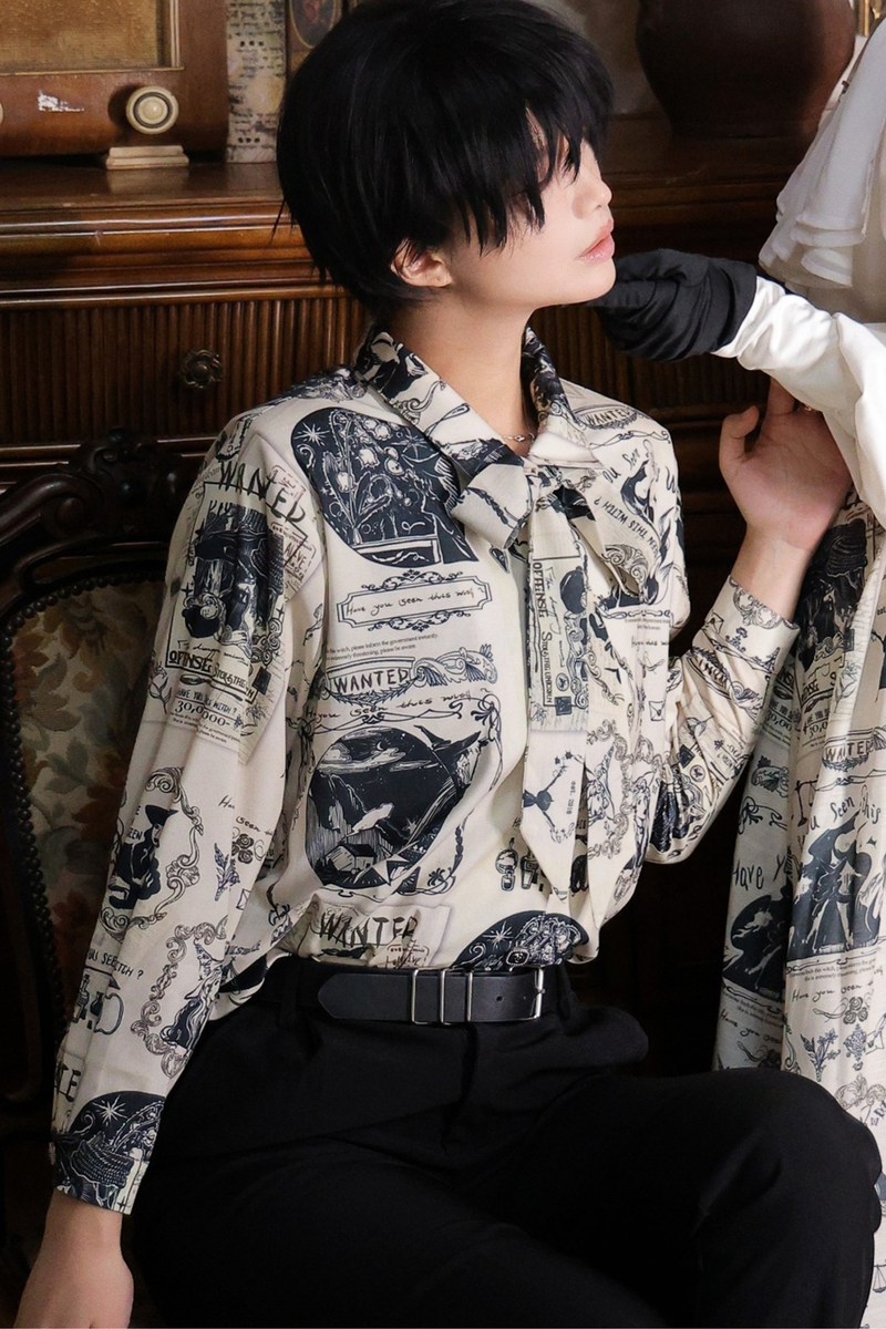 Lantern Sleeve Ribbon Handsome Blouse