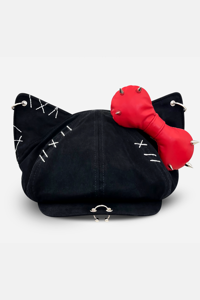 Studded Bowknot Octagonal Cap