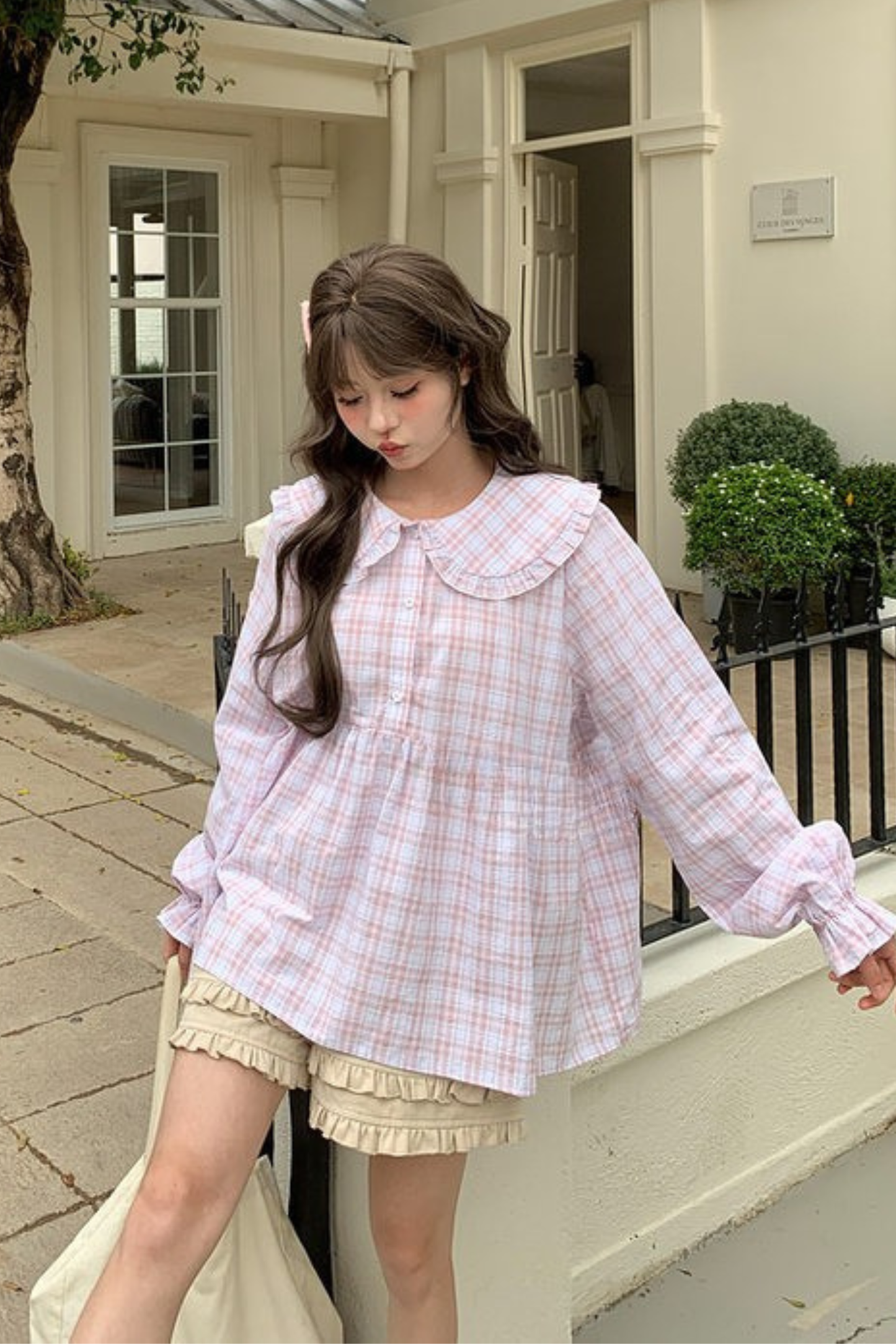Pink Plaid Cotton Blouse
