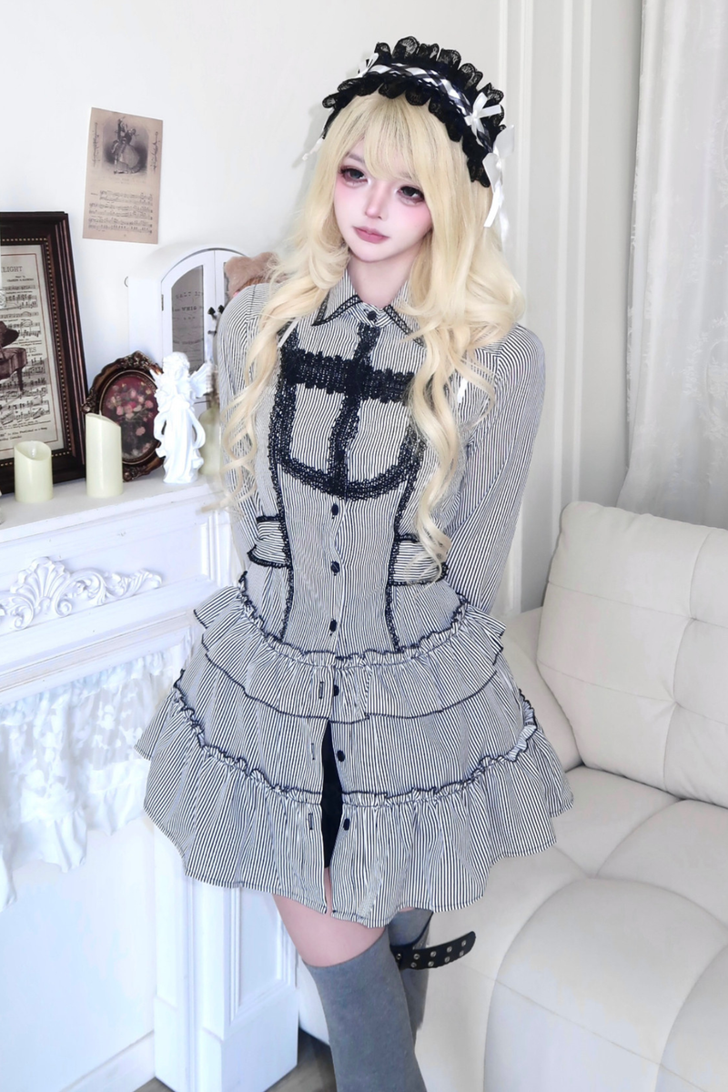 Gothic Stripe Ruffle Dress