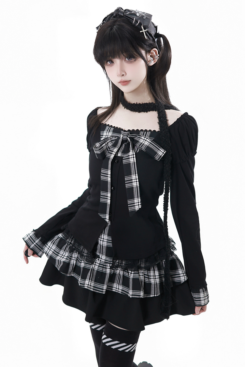 Plaid Ribbon Top + Skirt
