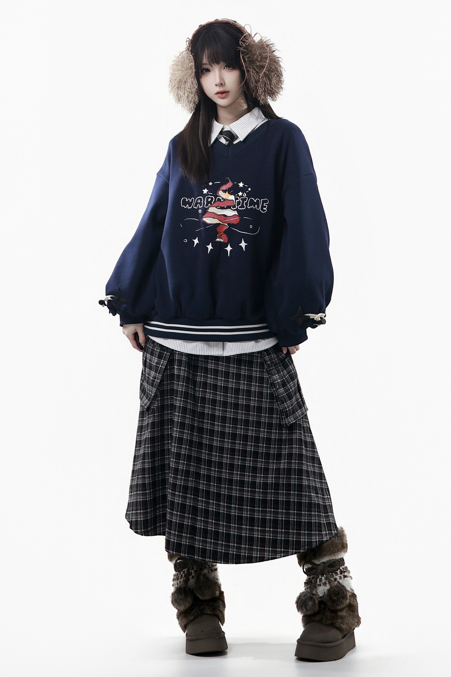 Christmas Hooded Coat + Shirt + Sweatshirt + Long Skirt + Pants