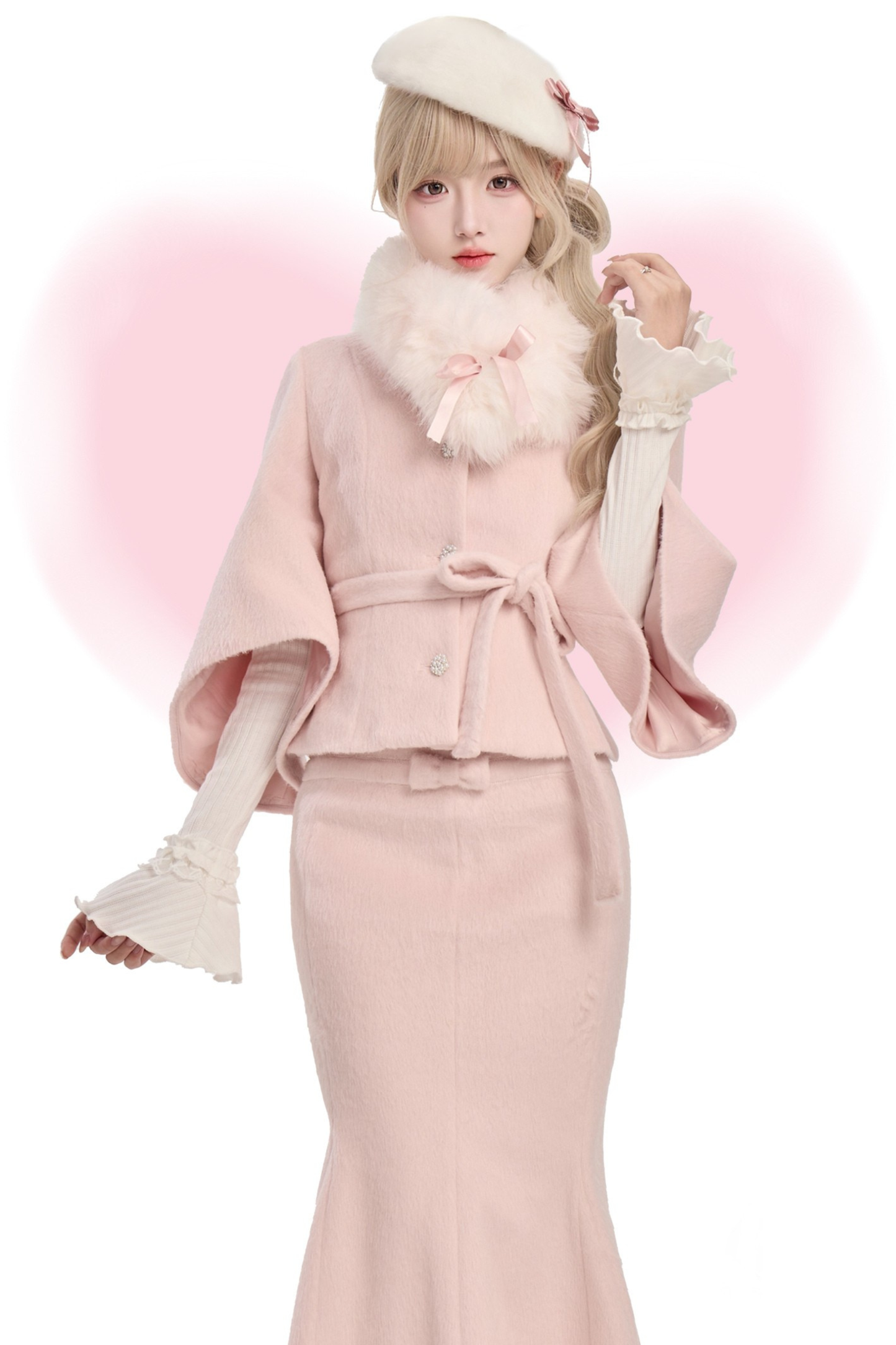 Velvet Love Song Knit Top + Wool Short Jacket + Mermaid Skirt