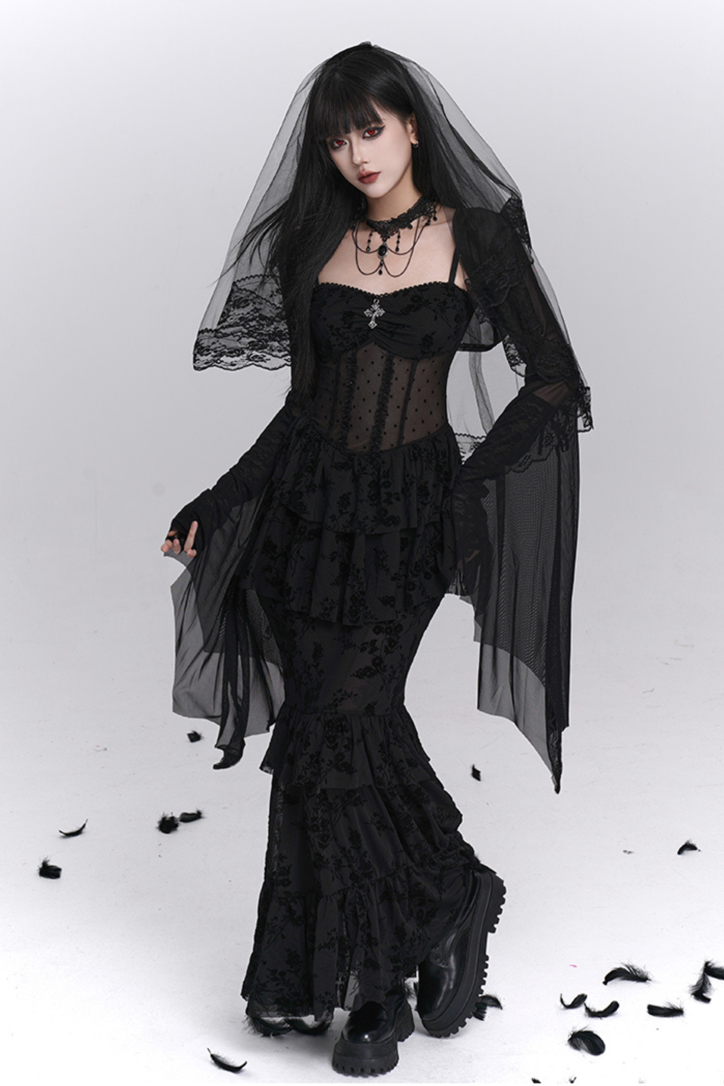 Ghost Girl Gothic Mermaid Dress + Sheer Outerwear