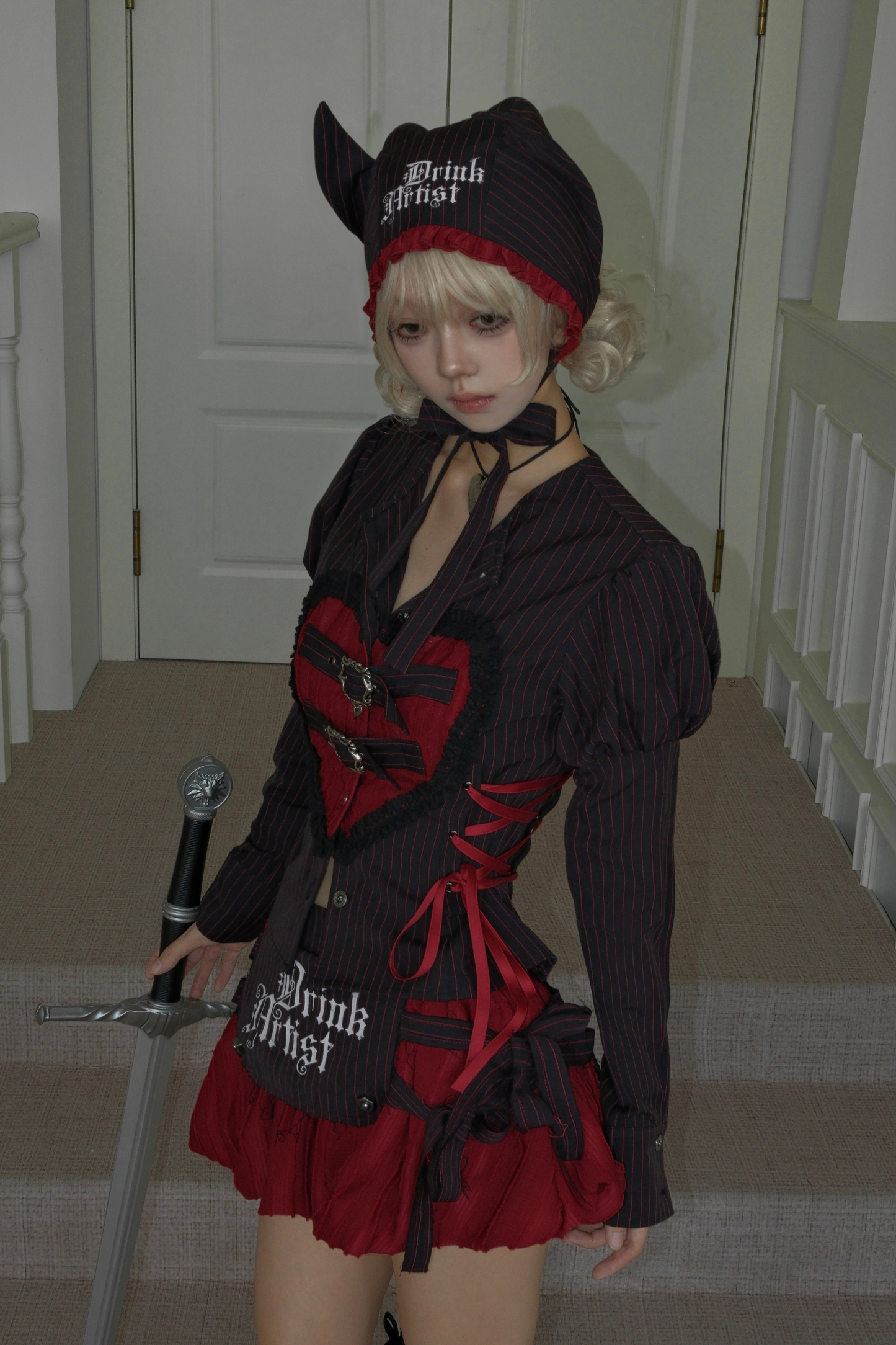 Gothic Girl Heart Buckle Top + Balloon Skirt