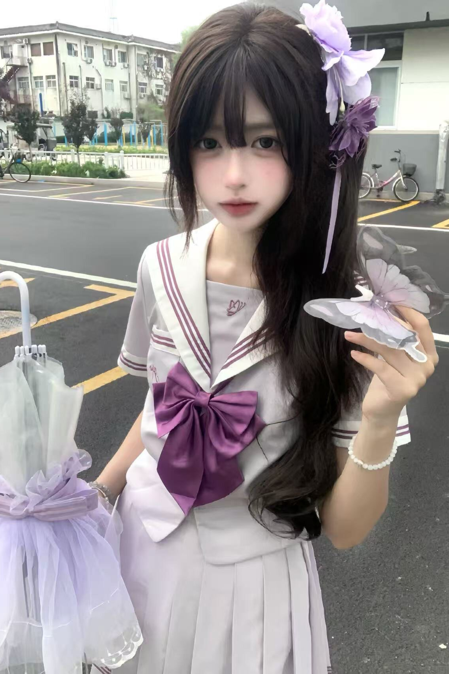 Purple Mist Sailor Top + Skirt + Ribbon