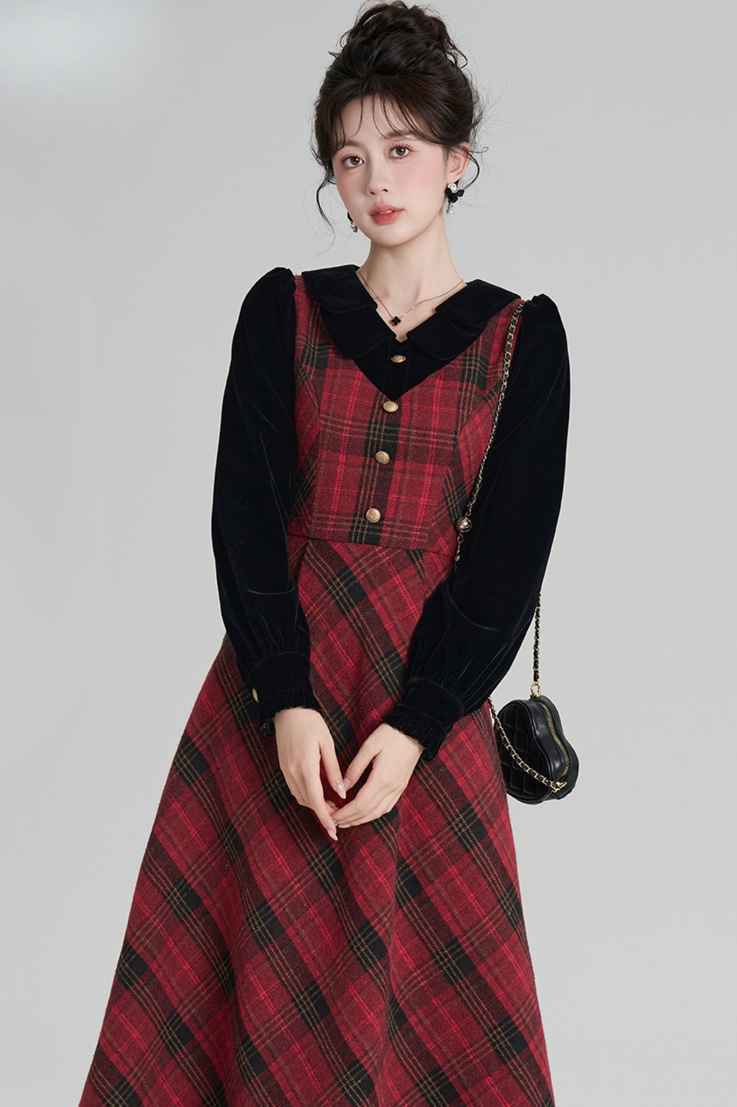 Red Retro Check Tweed Dress