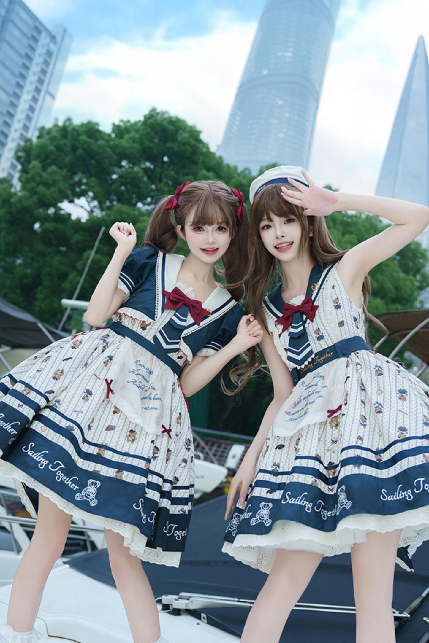 [pre-order] Jasmine Bear Marine Design Jumper Skirt + Short Outerwear