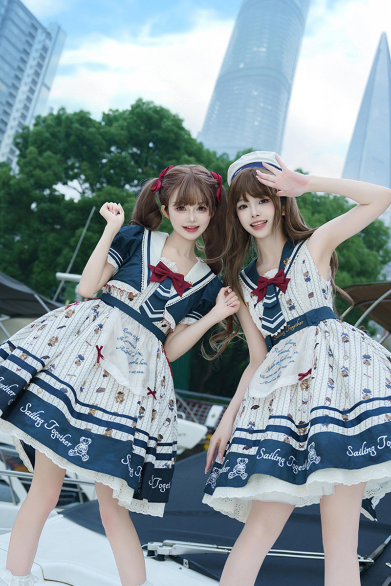 [pre-order] Jasmine Bear Marine Design Jumper Skirt + Short Outerwear
