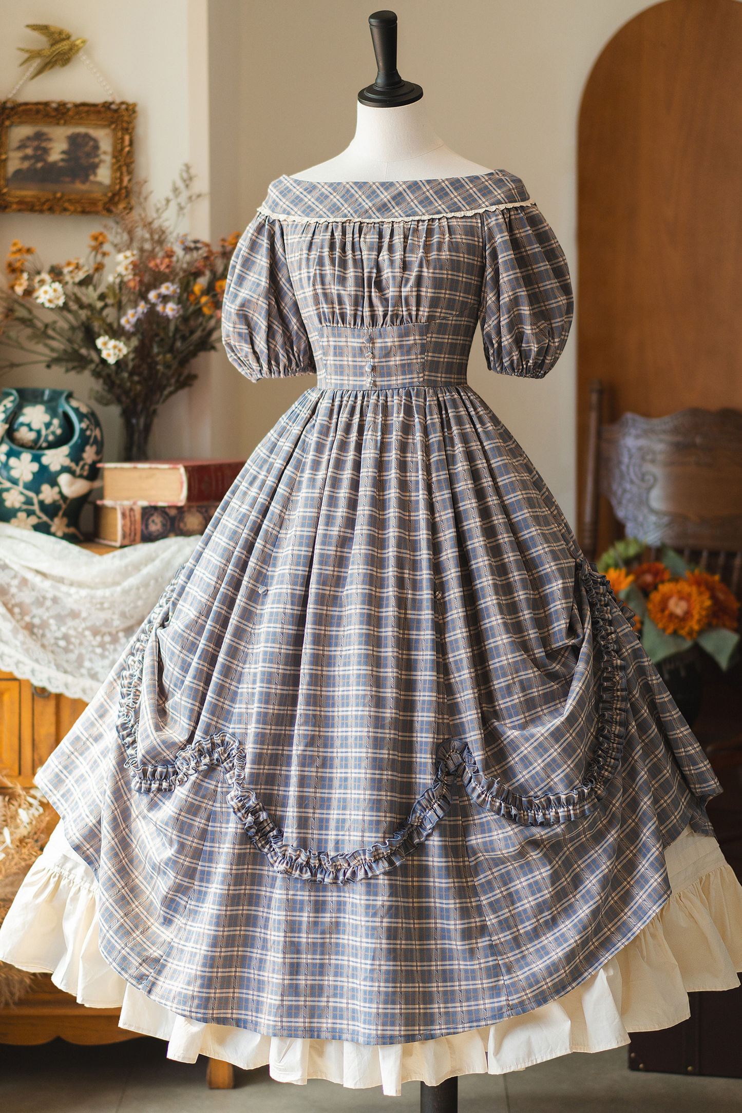 Forest Ward Retro Plaid Lolita Dress + Petticoat