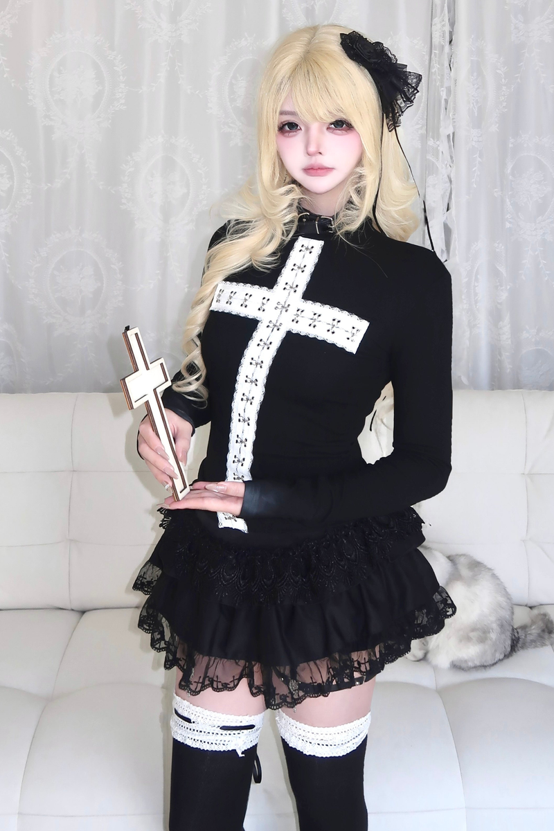 Gothic Lace Cross Top + Skirt
