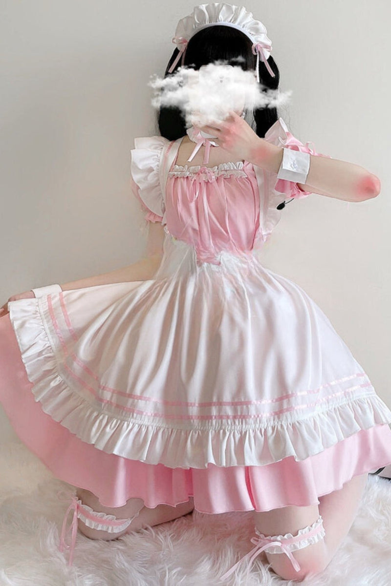 Short Sleeve Pink Maid Dress Set