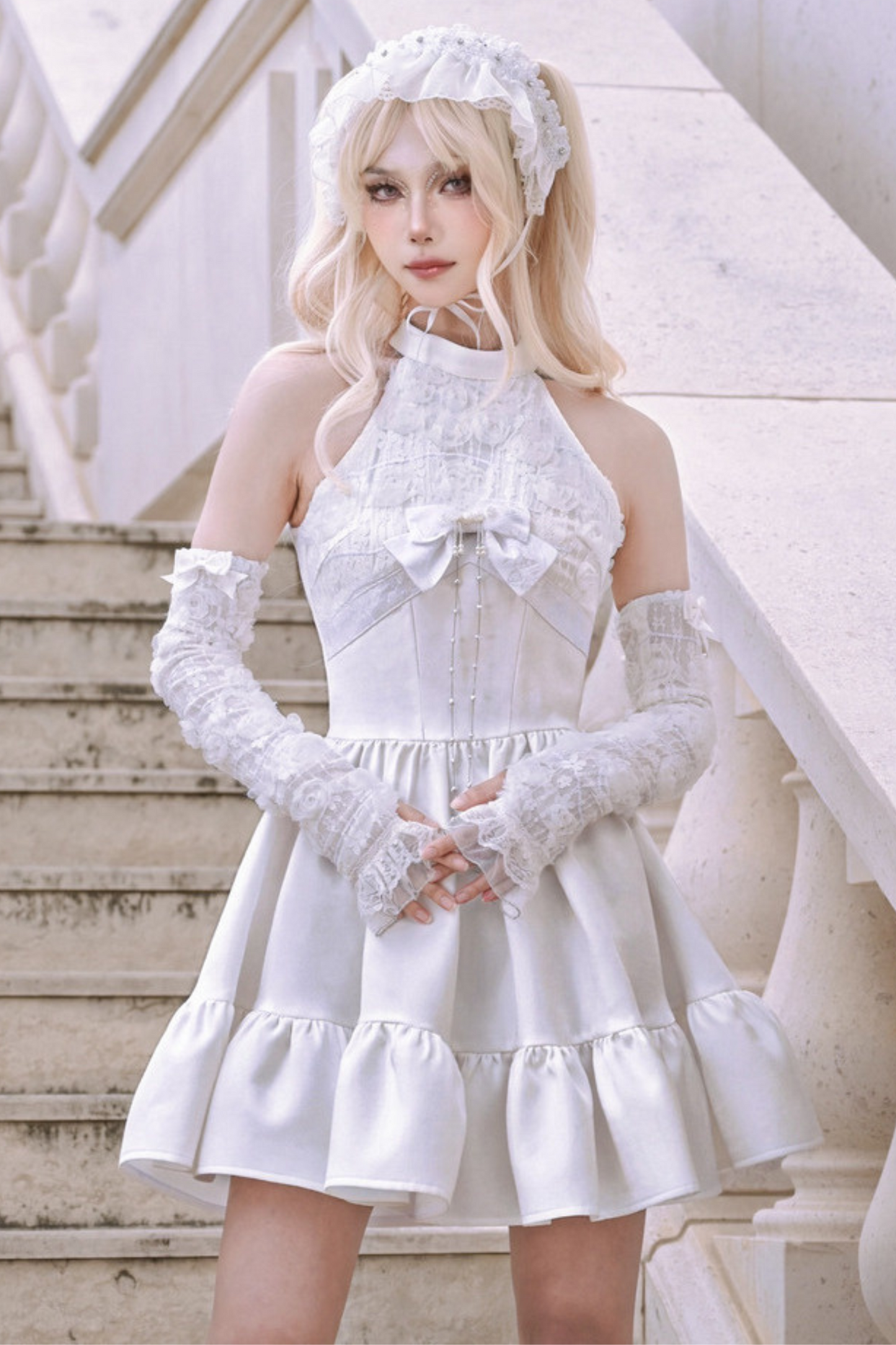 [pre-order] Fairy Pure White Neck Dress