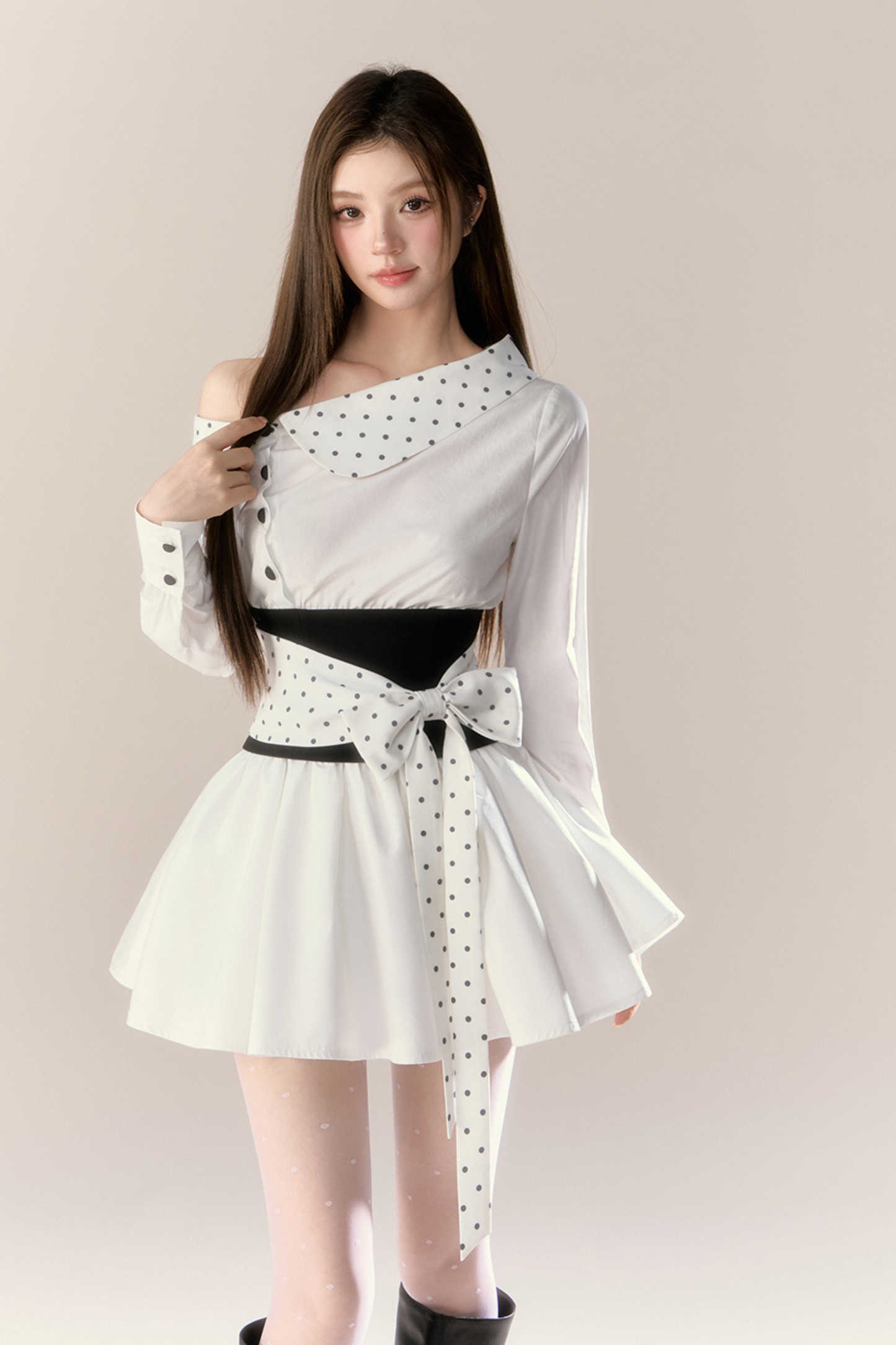 Heartbeat Signal Off Shoulder Shirt Dress