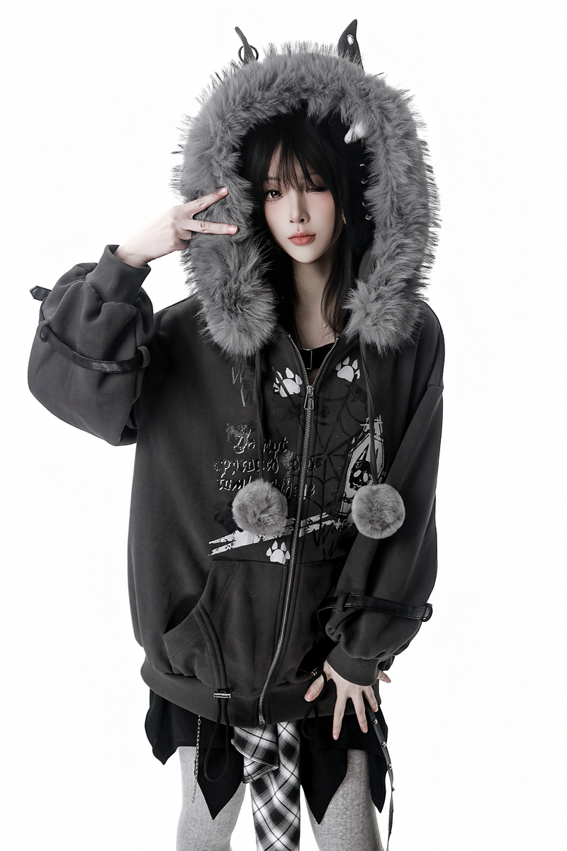 Fur Ball Fur Hooded Jacket + Top + Skirt