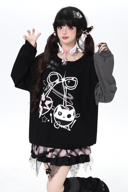 Cat Cherry Striped Top