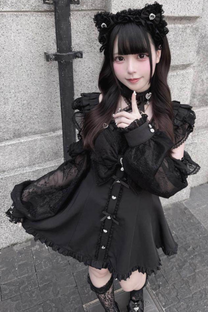 Dark Off Shoulder Dress + Shorts + Necklace