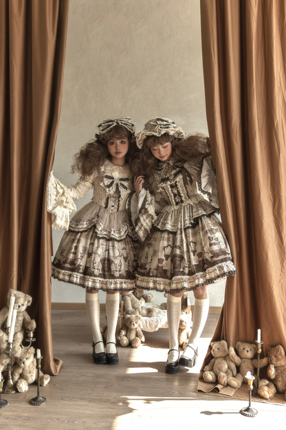 Briana Bear Print Dream Doll Lolita Dress + Jsk + Skirt + Shirt + Petticoat