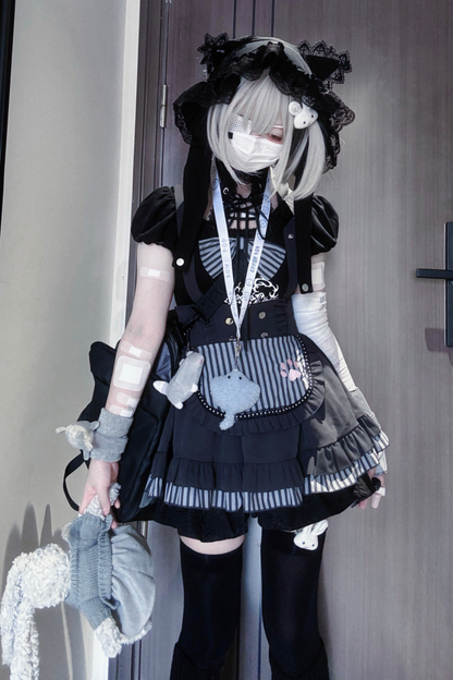 Cat Puff Sleeve Top + Suspender Skirt + Pants + Hat