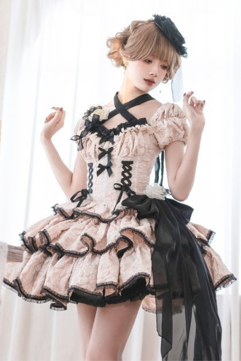 Sweet Dark Lace Up Lolita Dress