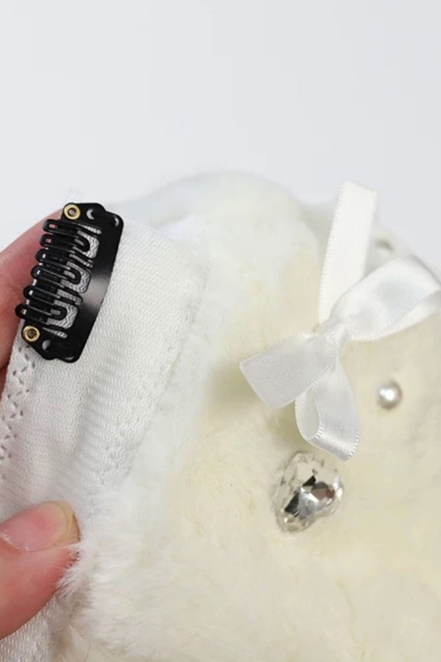 Ribbon Pearl Fur Beret
