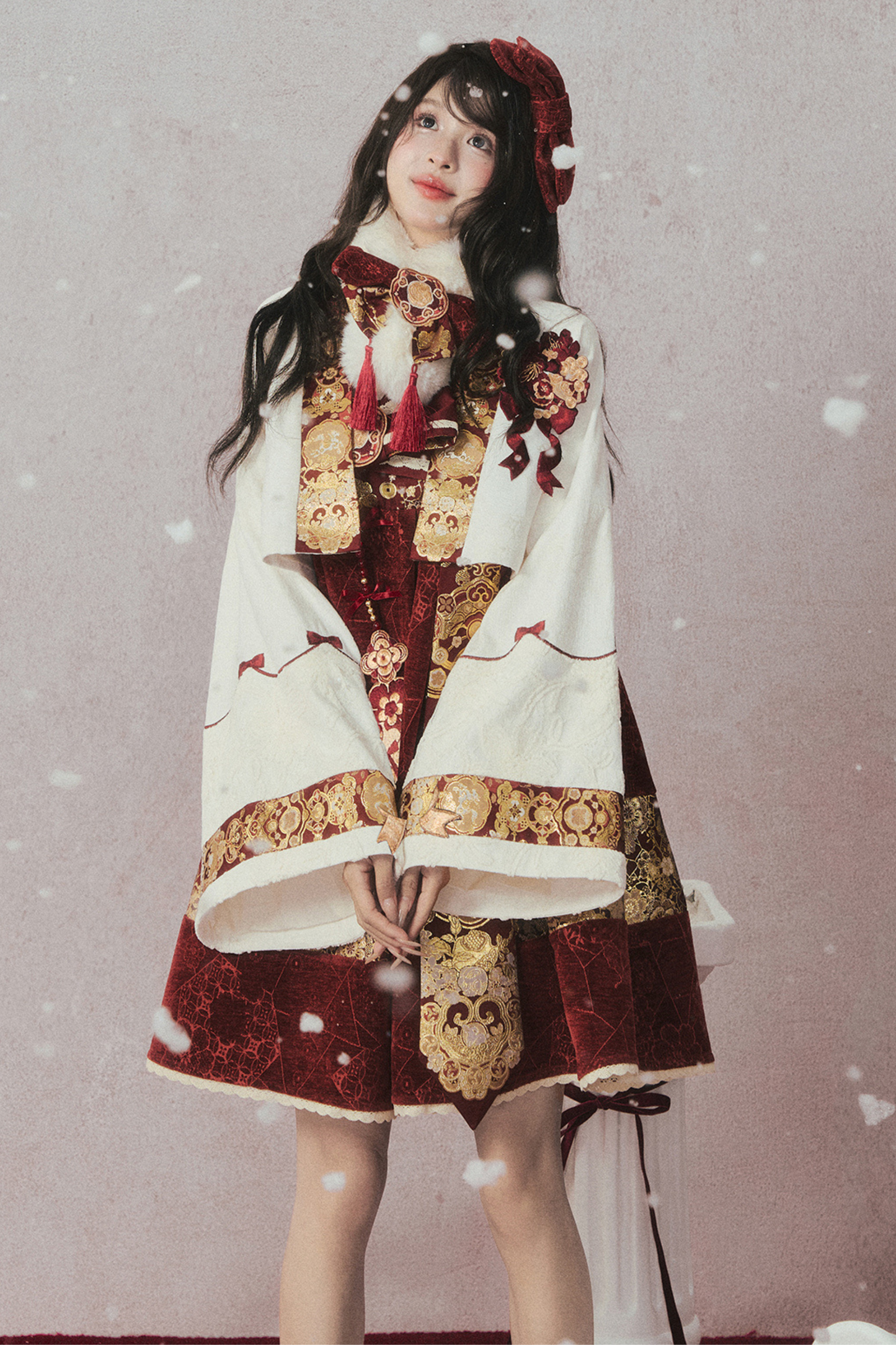 Velvet Dark Red Dress + Top + Jacket + Accessories