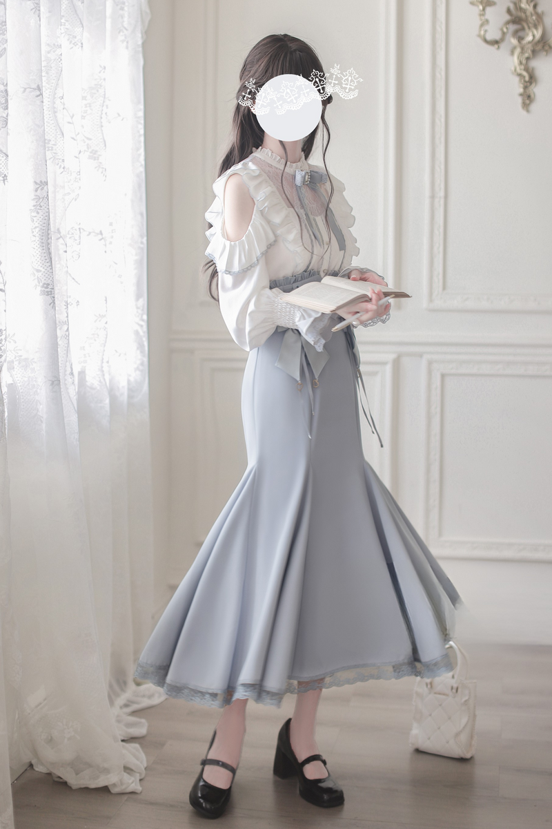 Off Shoulder Design Shirt + Mermaid Skirt