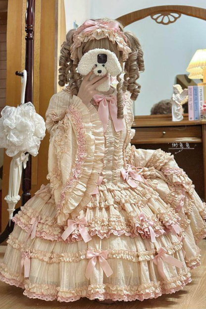 Pure Girl Ribbon Lolita Skirt + Innerwear + Vest + Hair Band + Sleeve