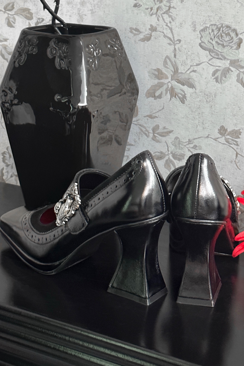 Night Raven Gothic Dark Leather Pumps