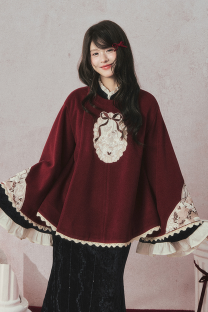 Retro Black Velvet Mermaid Tail Cheongsam Dress + Cape