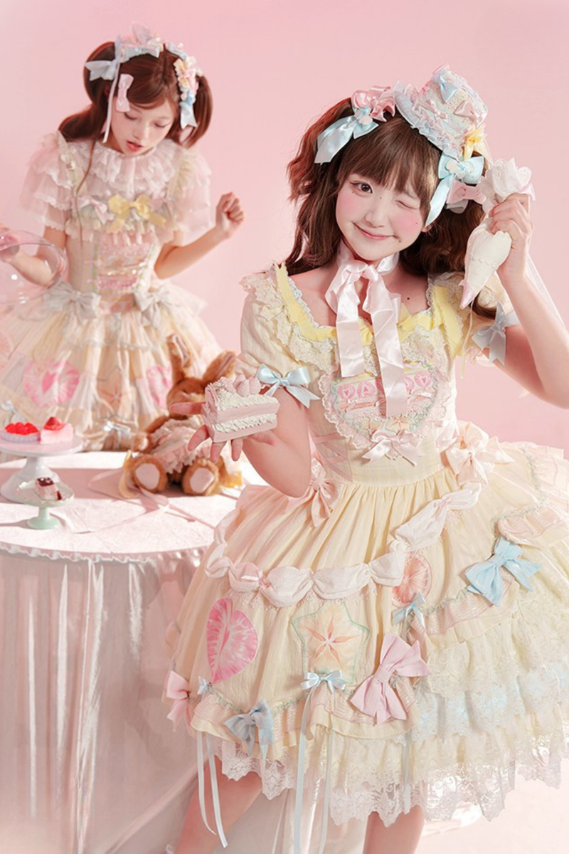 [pre-order] Slice Cake Lolita Dress + Jumper Skirt + Headband + Clip + Hat