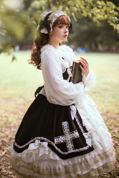 Gothic Doll Lace Jumperskirt + Baby Cap + Hairband + Shawl