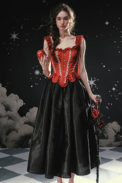 Lace Maid Retro Red Corset Top + Flare Skirt