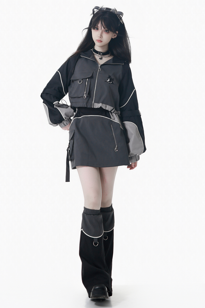 Mode Style Dark Jacket + Long Pants + Skirt + Leg Warmers