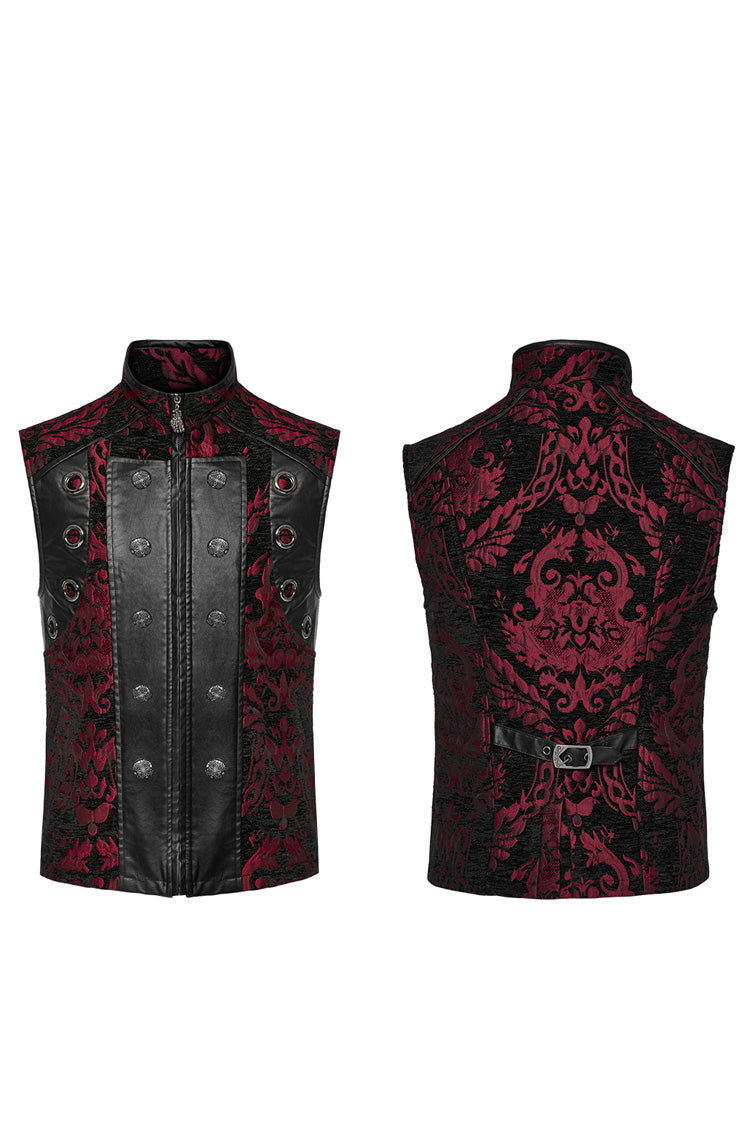 Black/red Stand Collar Jacquard Print Stitching Metal Ring Decoration Gothic Vest