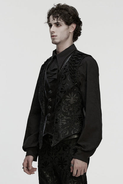 Black Long Sleeves V Collar Embroidery Gothic Vest