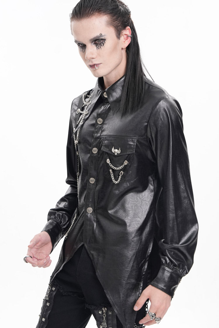 Black Long Sleeves Chain Eyelets Skull Gothic Blouse