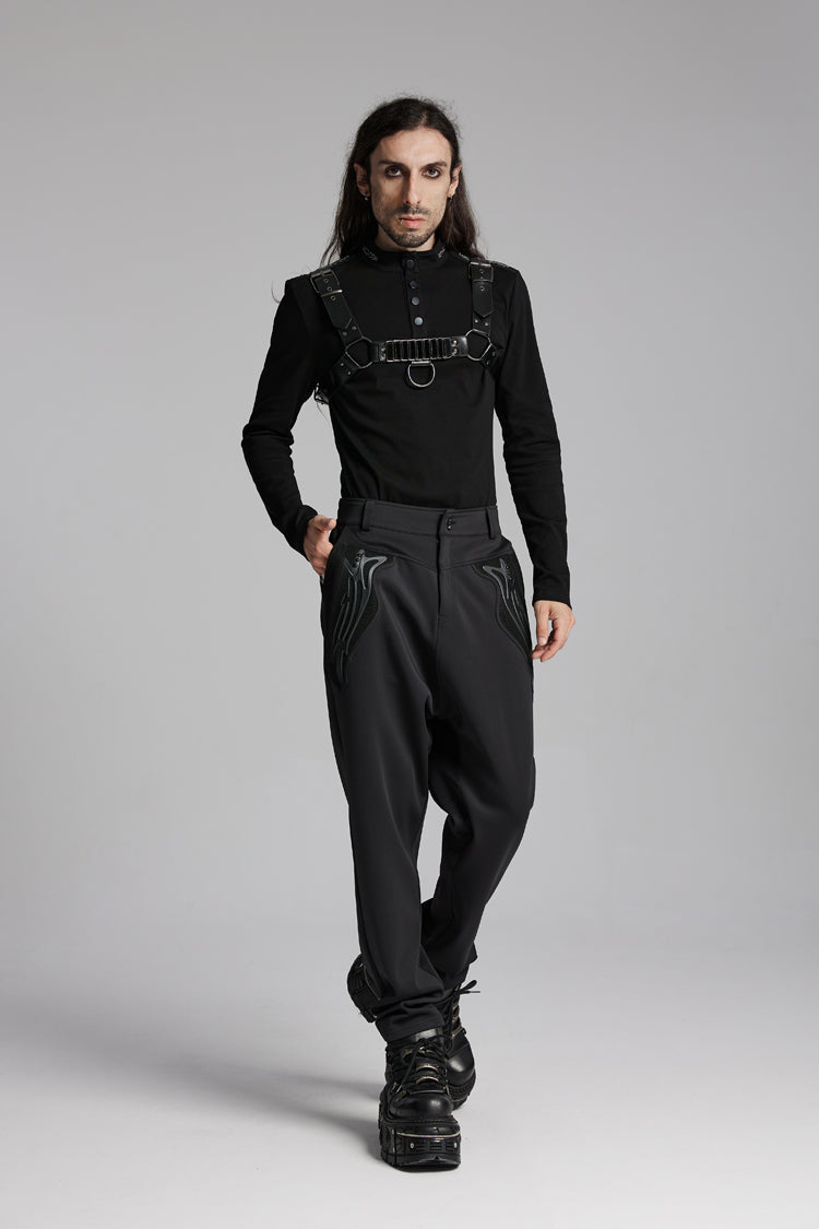 Black Stand Collar Long Sleeves Punk Military T-shirt