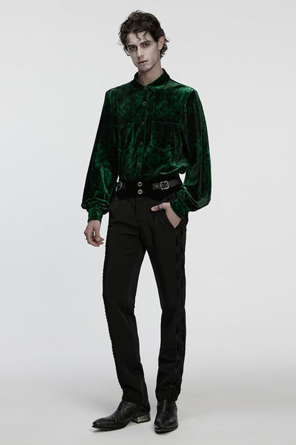 Green Lapel Collar Long Puff Sleeves Gothic Shirt