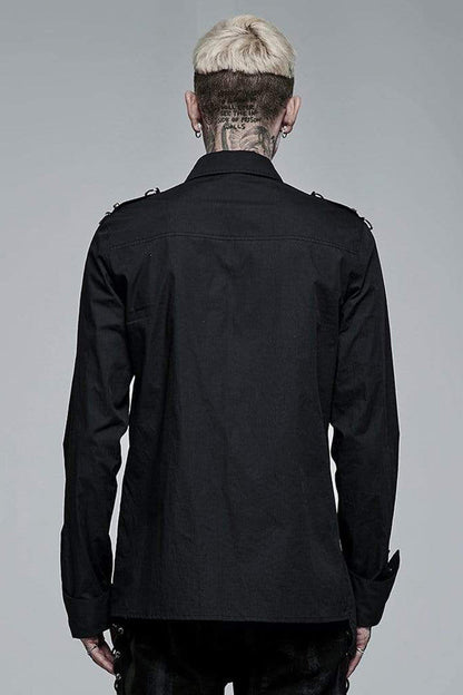 Black Punk Asymmetric Hem Personality Metal Buckle Decorative Soft Long Sleeve Shirt
