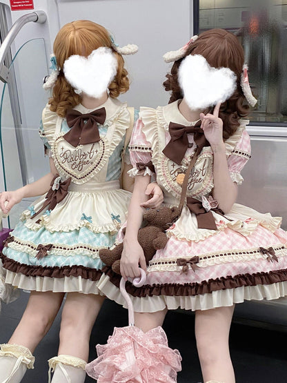 [pre-order] Bunny Ear Hair Clip + Pink Blue Sweet Maid Apron Dress