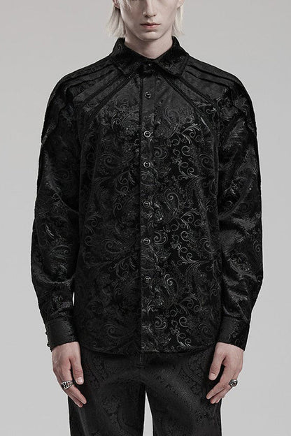 Black Long Sleeves Dark Pattern Print Webbing Decoration Gothic Blouse