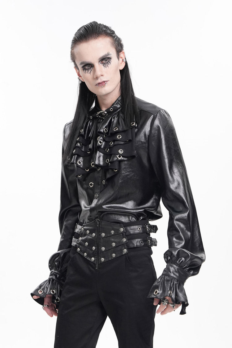 Black Long Sleeves Eyelets Buckle Gothic Blouse