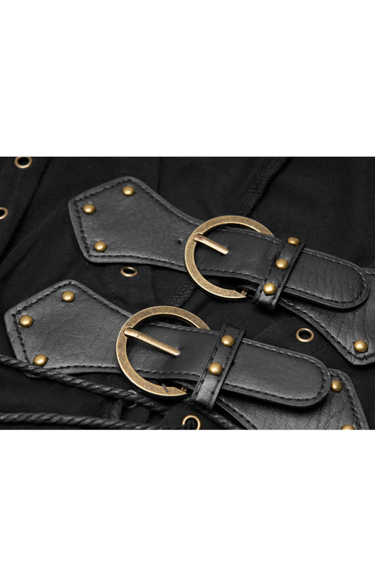 Black V-neck Chest Leather Hasp Metal Rings Cross Lace-up Punk Vest