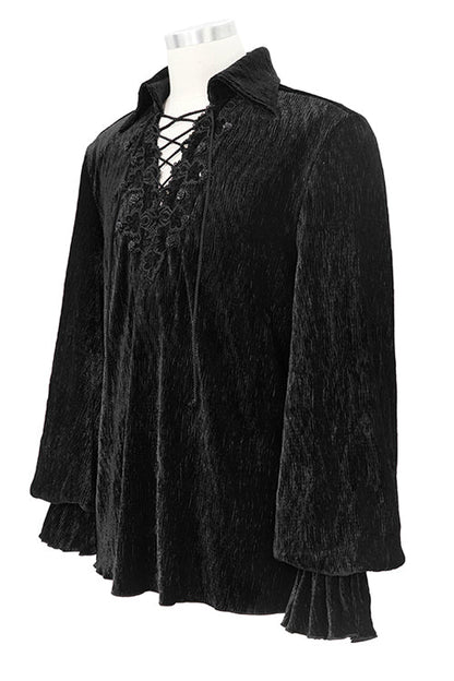 Black Velvet Elastic Lantern Sleeves Gothic Blouse